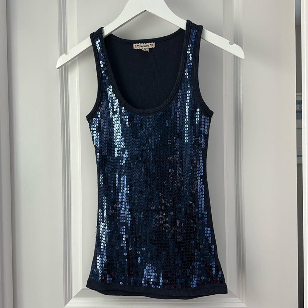 Dark Blue Sequin Tank Top Size Small